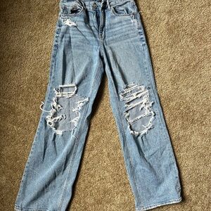 American Eagle Outfitters Light Blue Distressed Baggy Straight Leg Jeans